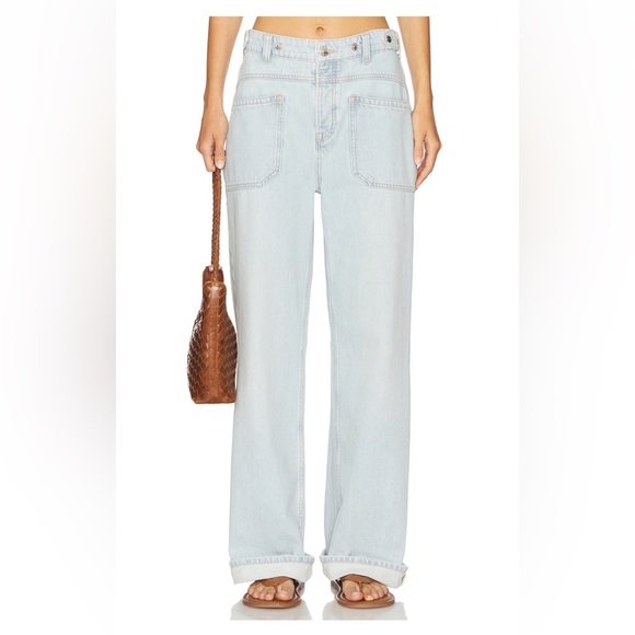 We The Free Palmer Cuff Blue Wide-Leg Women Jeans - Picture 3 of 3